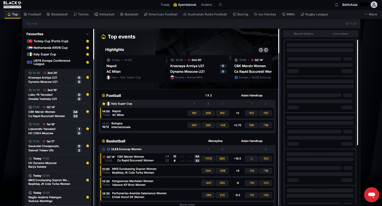 BetInAsia BLACK Interface