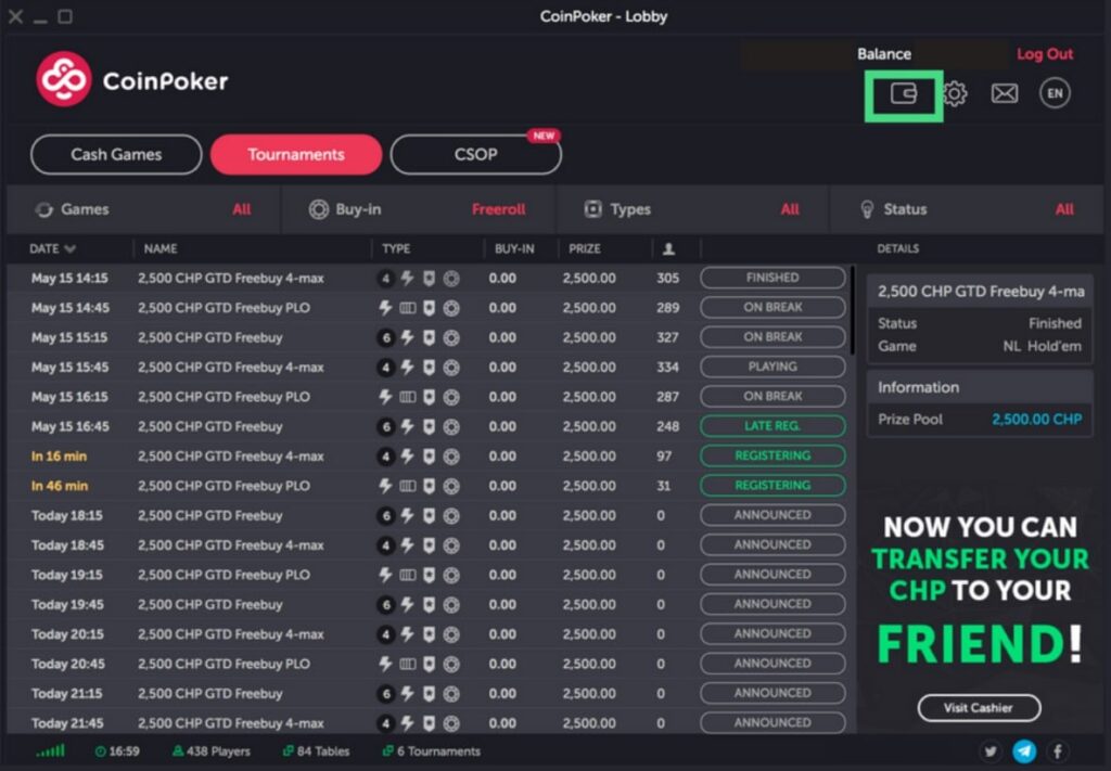 CoinPoker lobby overview
