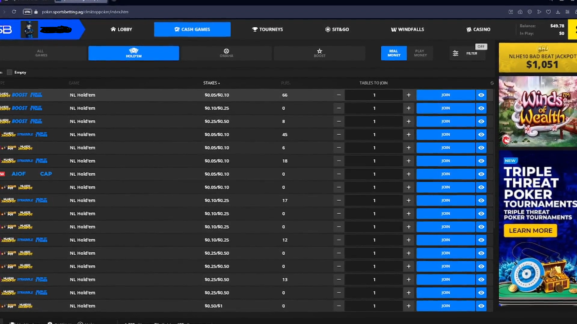 SportsBetting lobby filters and formats