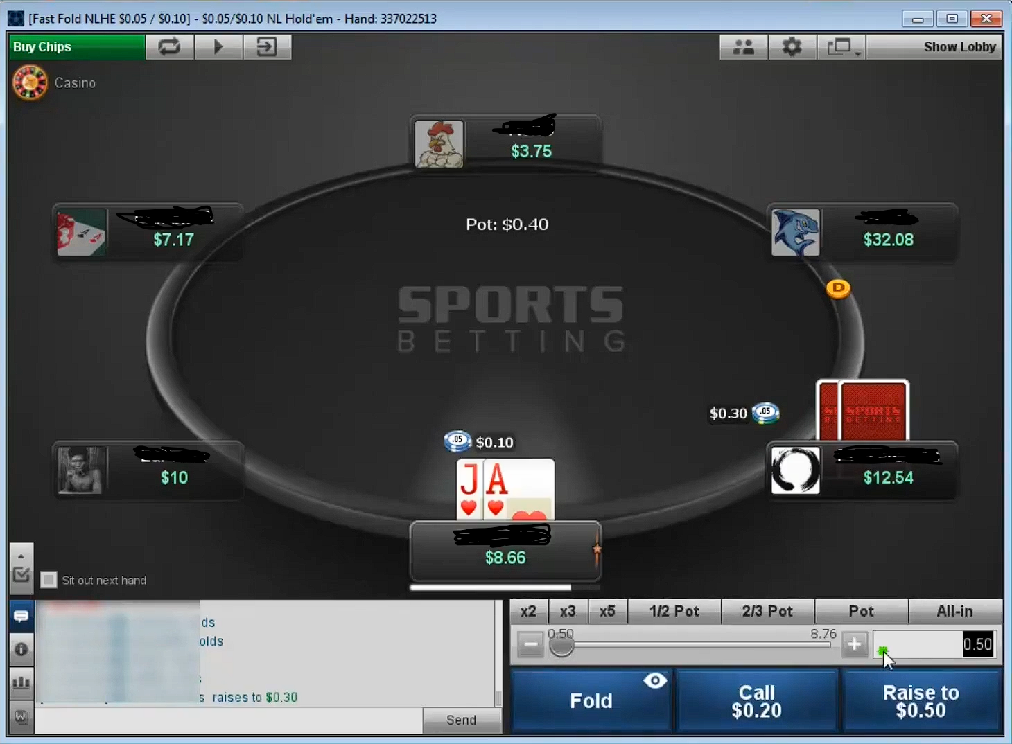 SportsBetting poker table interface