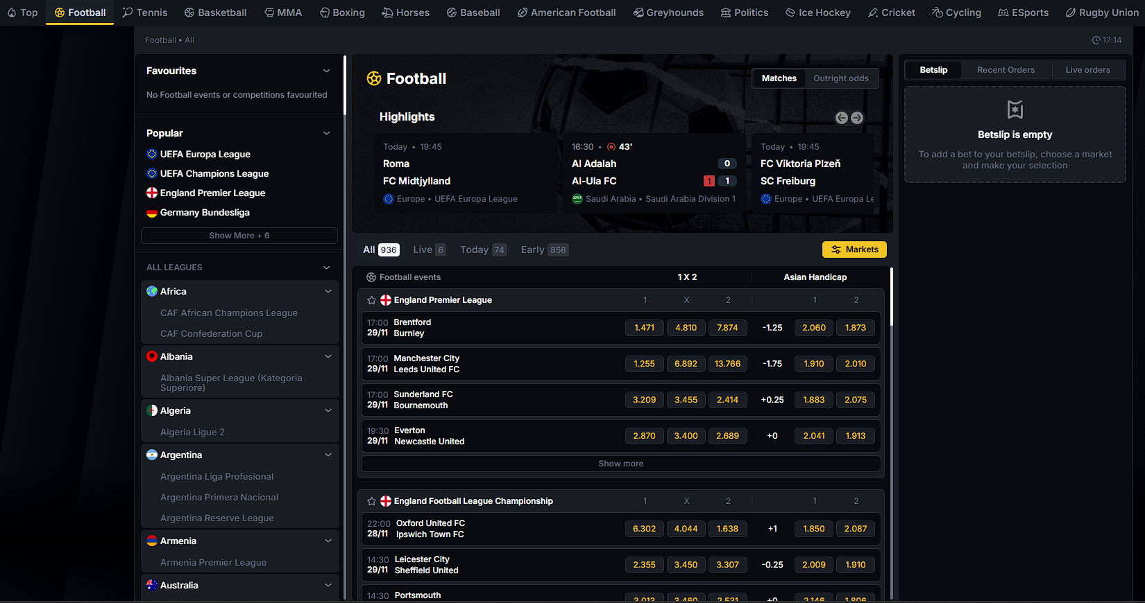 Sportmarket platform interface